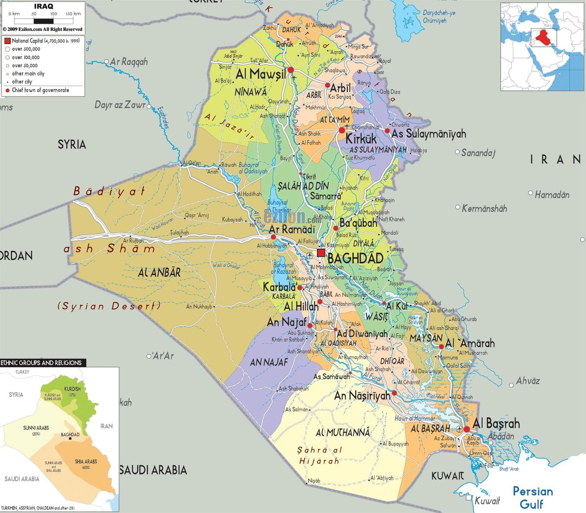 Şəhərlərin İraq xəritə